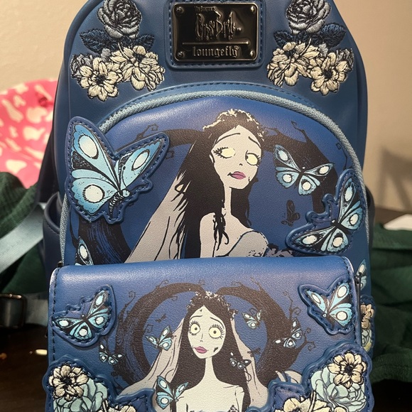Loungefly Handbags - Loungefly Blue Corpse Bride Embroidered Mini Backpack with Butterflies